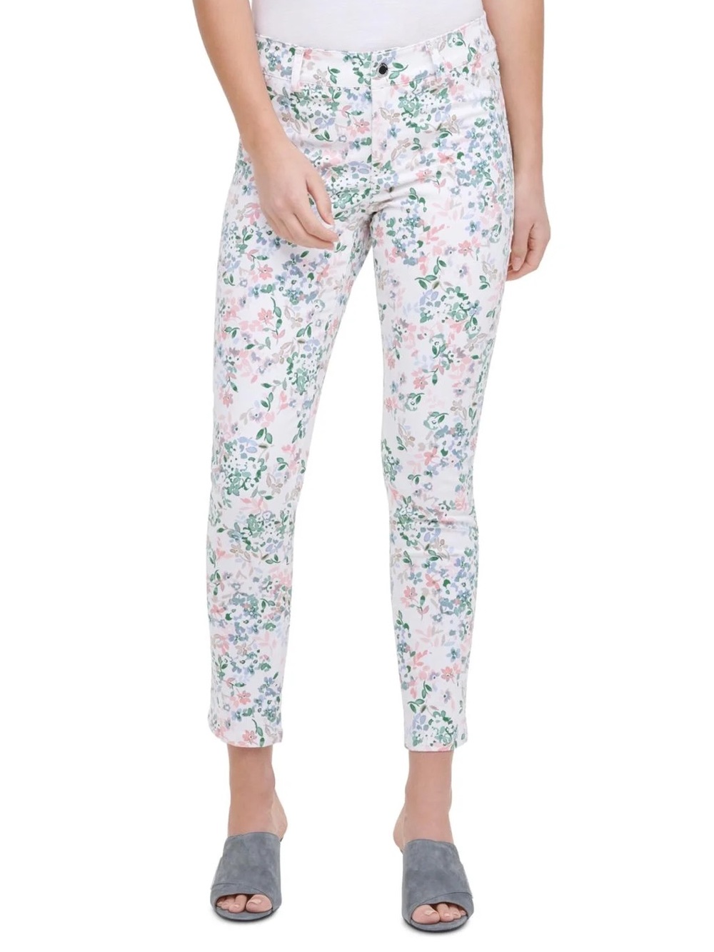 Calvin Klein White Floral Cropped Stretch Skinny Jeans